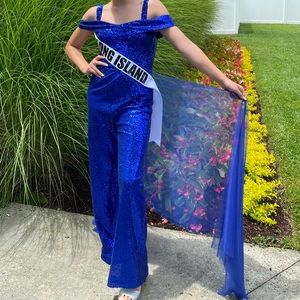 Custom sequin blue jumpsuit